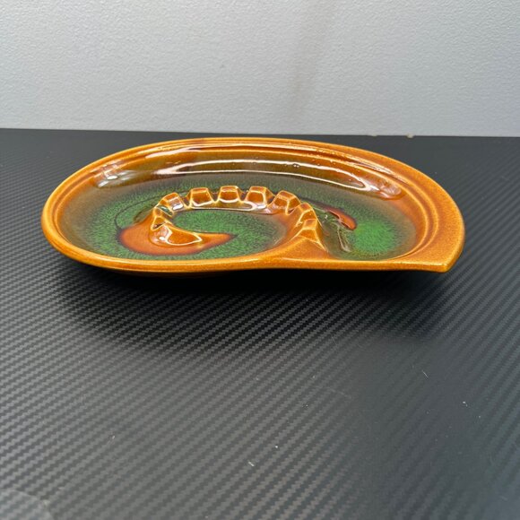 Mid Century Modern Ceramic Ashtray Made in Japan Swirl Design Green Brown - Picture 4 of 10